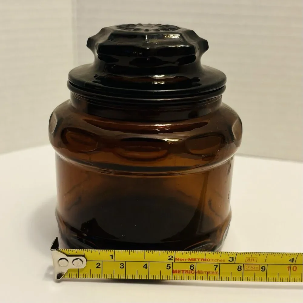 Vintage Amber Brown Apothecary Decor Glass Jar Storage Small Canister 4”